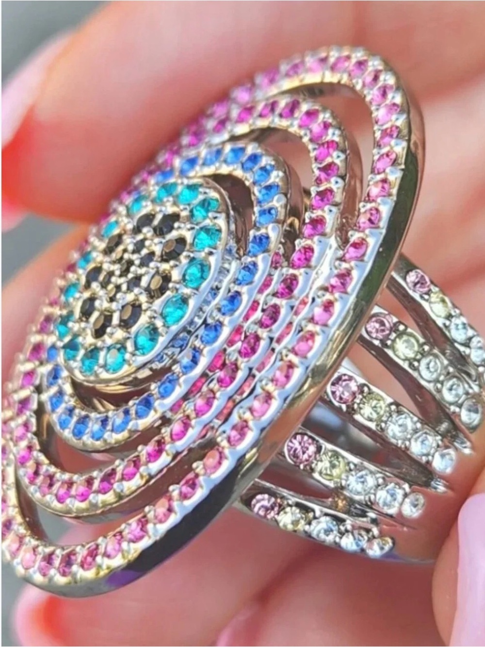 Swarovski Elements Multi-Color Crystal Rainbow Spiral Statement Ring - 6.5